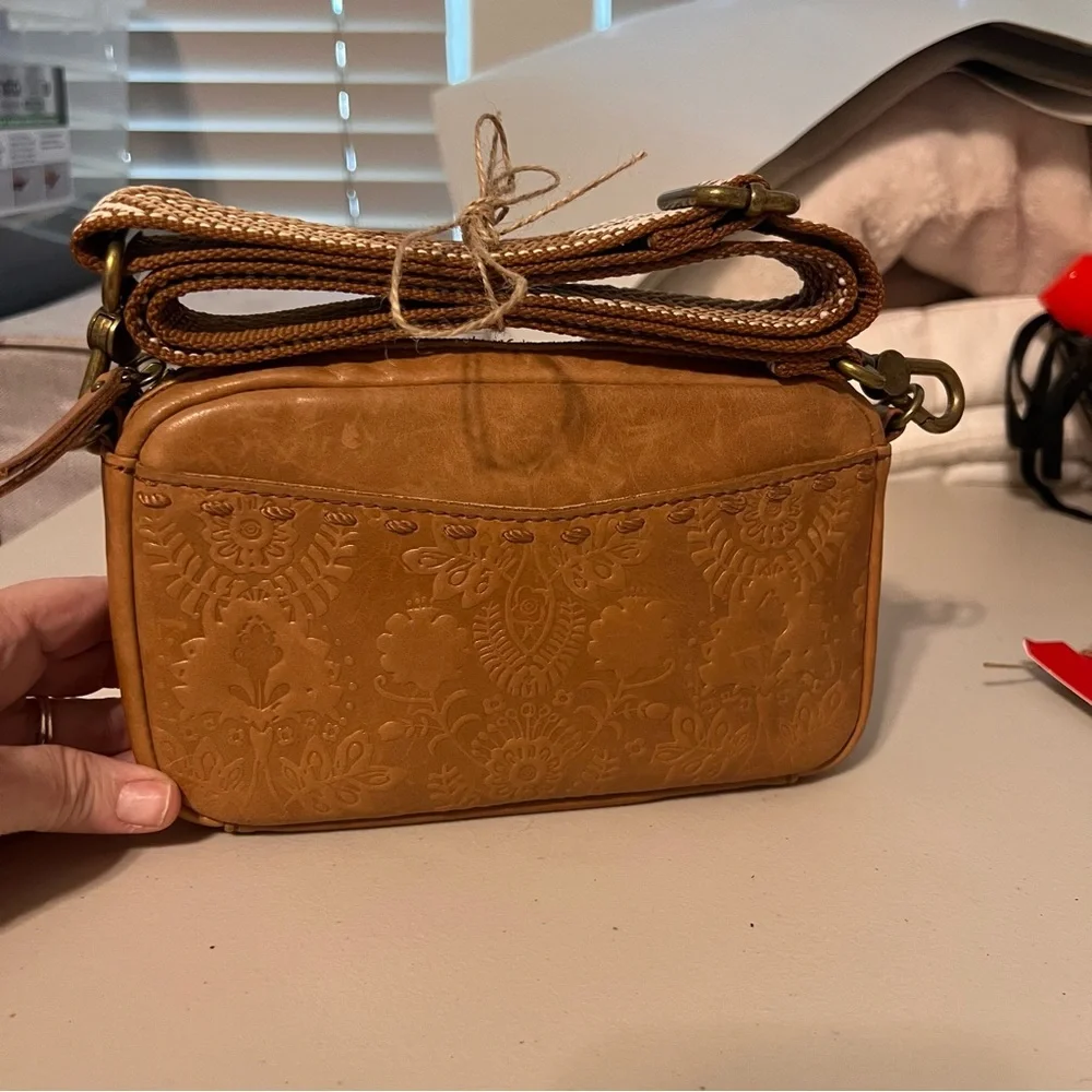 The Sak Embossed Brown Leather Phone Crossbody